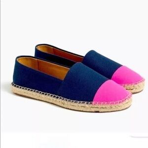 NEW J. CREW Navy Blue / Pink Cap Toe Canvas Espadrille Slip On Shoes Size 7.5